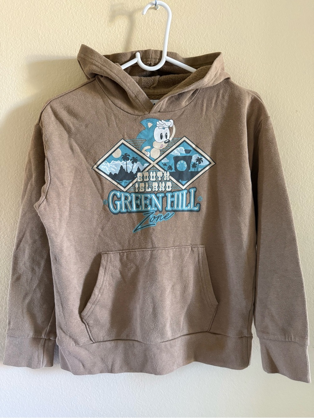 Old Navy Brown Hoodie with Teal and Blue Graphic
